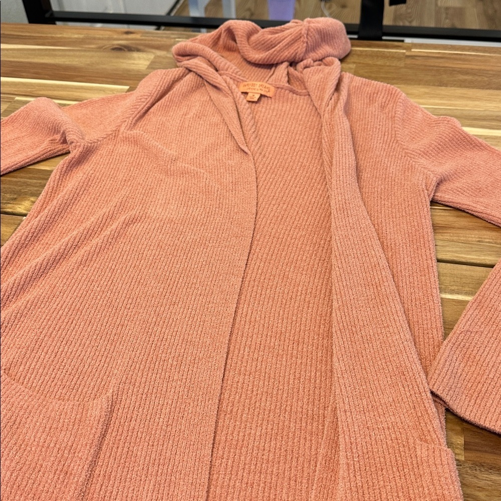 Barefoot Dreams Open Front draped Cardigan w hood, Dark Peach color Womens Med - Picture 3 of 5